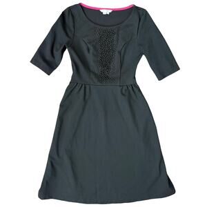 Boden Black Beaded Ponte Isabella Half Sleeve Round Neck Fit and Flare Dress 4 L